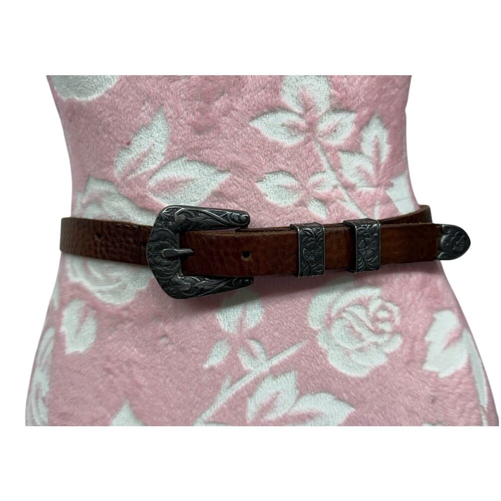 Banana Republic Safari Travel Clothing Brown Leather Belt Silver Buckle Vintage